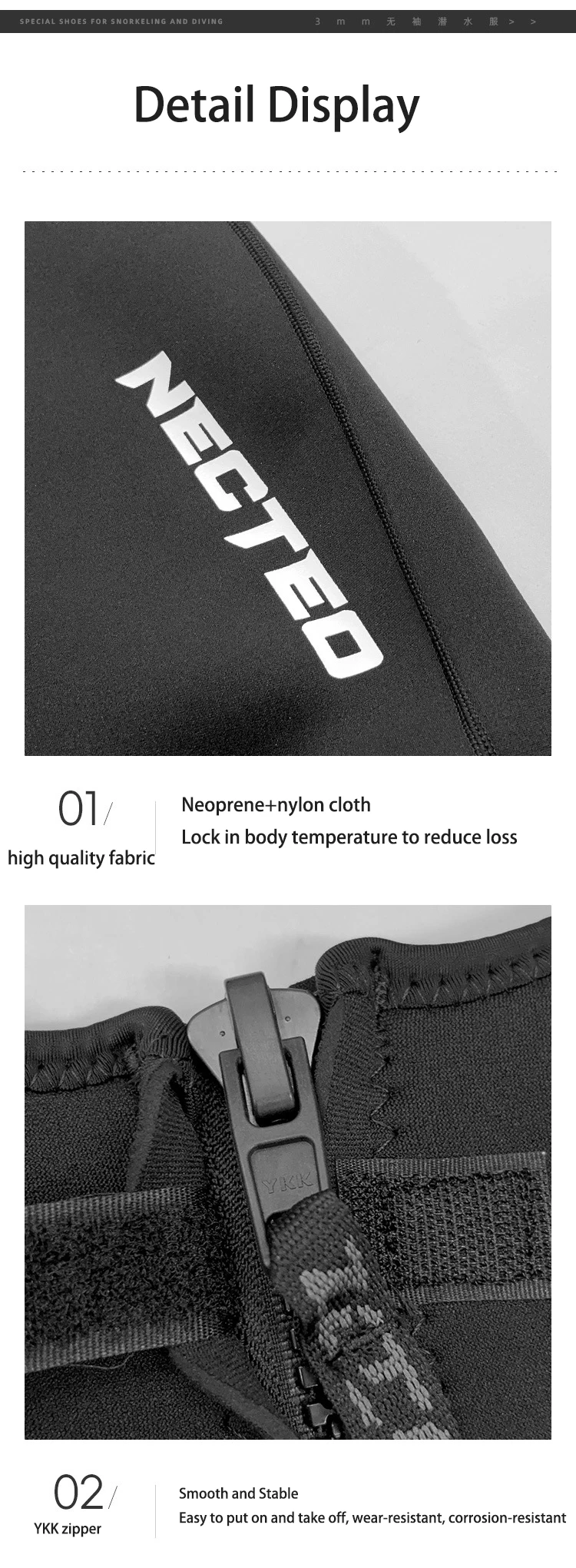 Neopren-Ärmelloser Neoprenanzug 3mm Herren Einteiliger Neoprenanzug Ultra-Elastischer Reißverschluss Tauchanzug für Schwimmen, Surfen, Triathlon – Detail 9