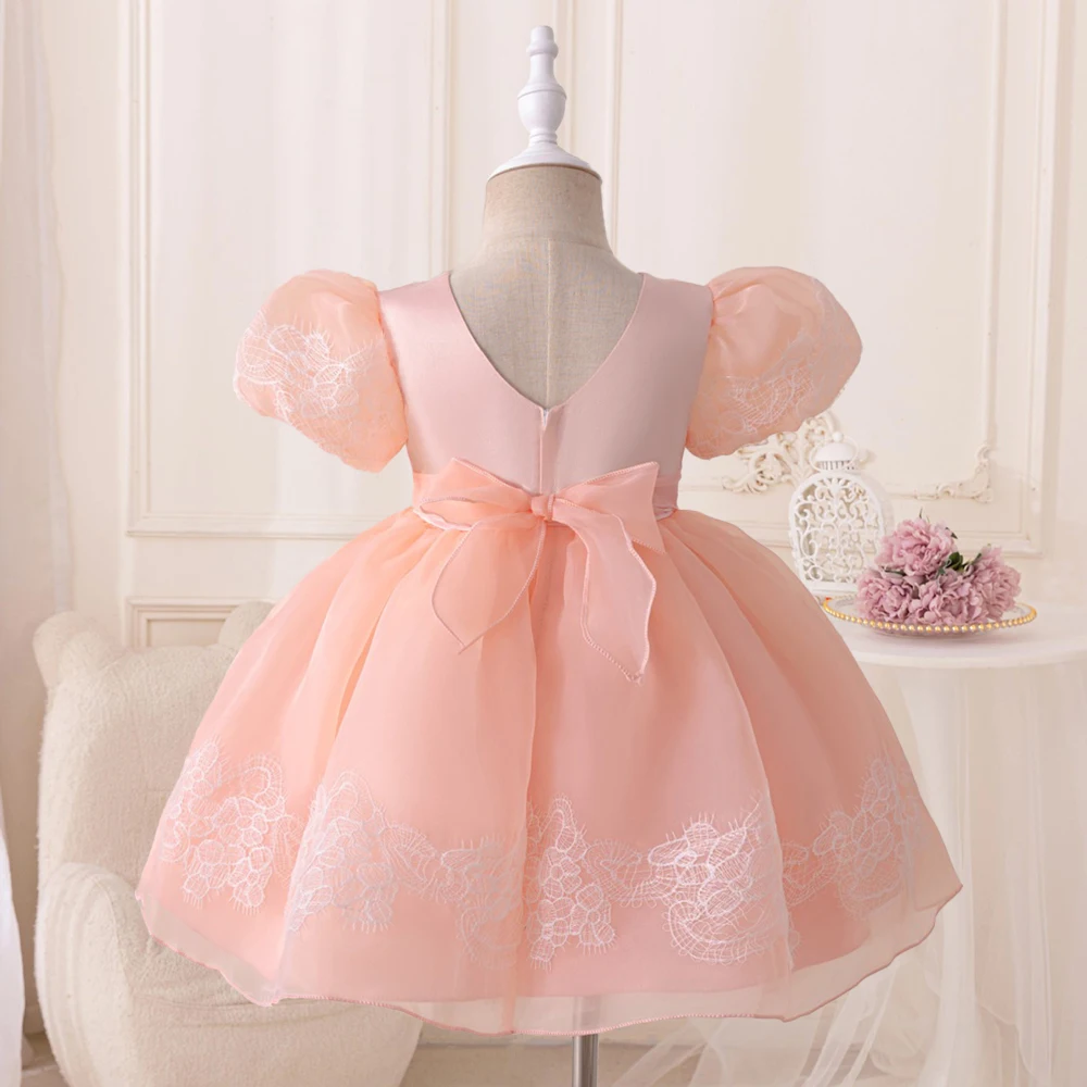 New Pageant First 1st Birthday Dress For Baby Girl Clothes Flower Peach Princess Dress Baptism Girls Dresses Elegant Party Gown