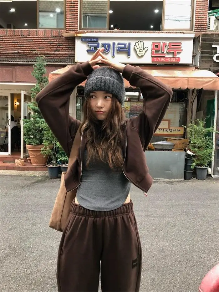 Nowy Jesienno-Zimowy Zestaw Damski: Bluza z Kapturem, Kurtka Casualowa, Ośmiokolorowa Bluza Milk Th*bar*net Dongdaemun, Odzież Wierzchnia, Płaszcz