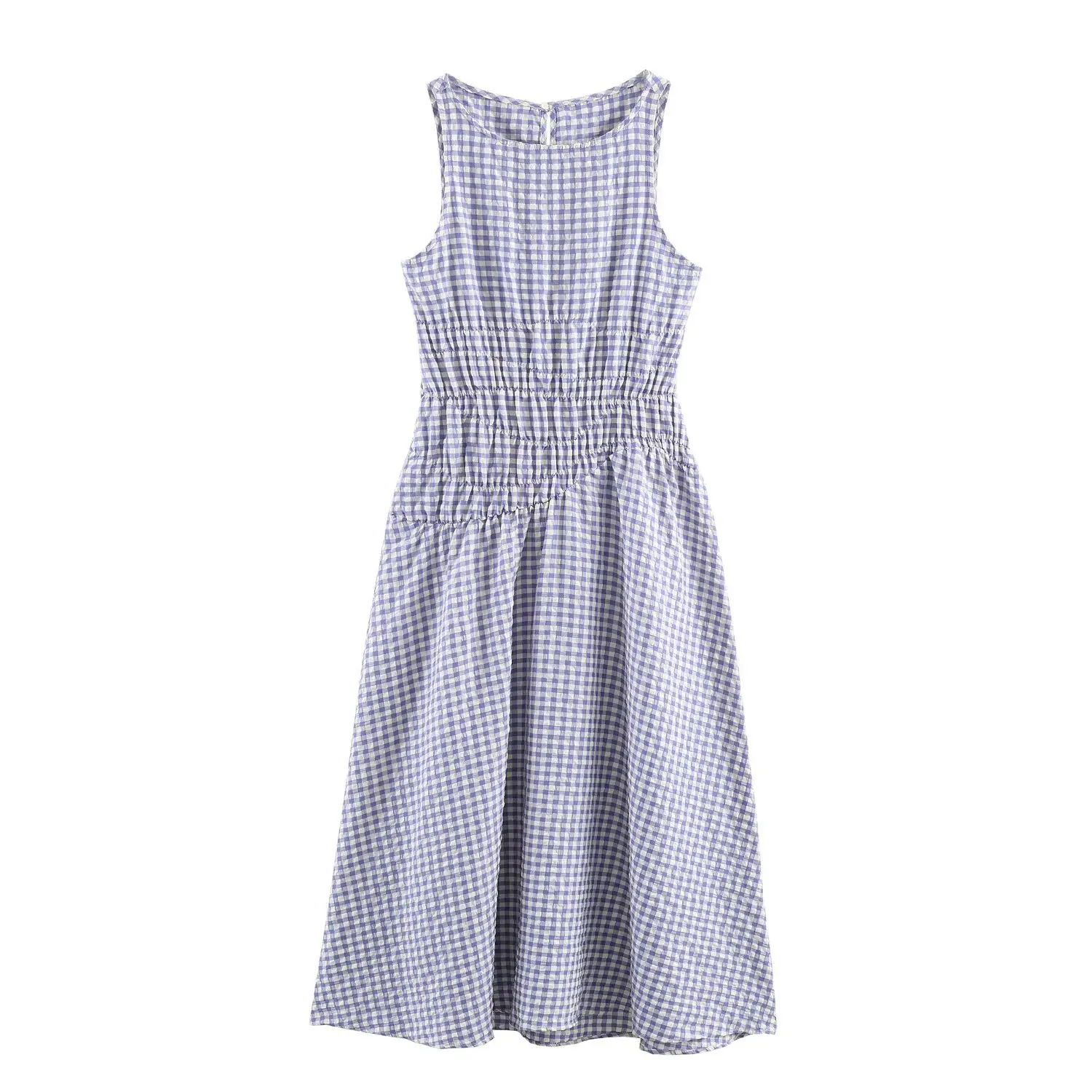 

Women's Fashionable Small Checkered Midi Dress FBYK