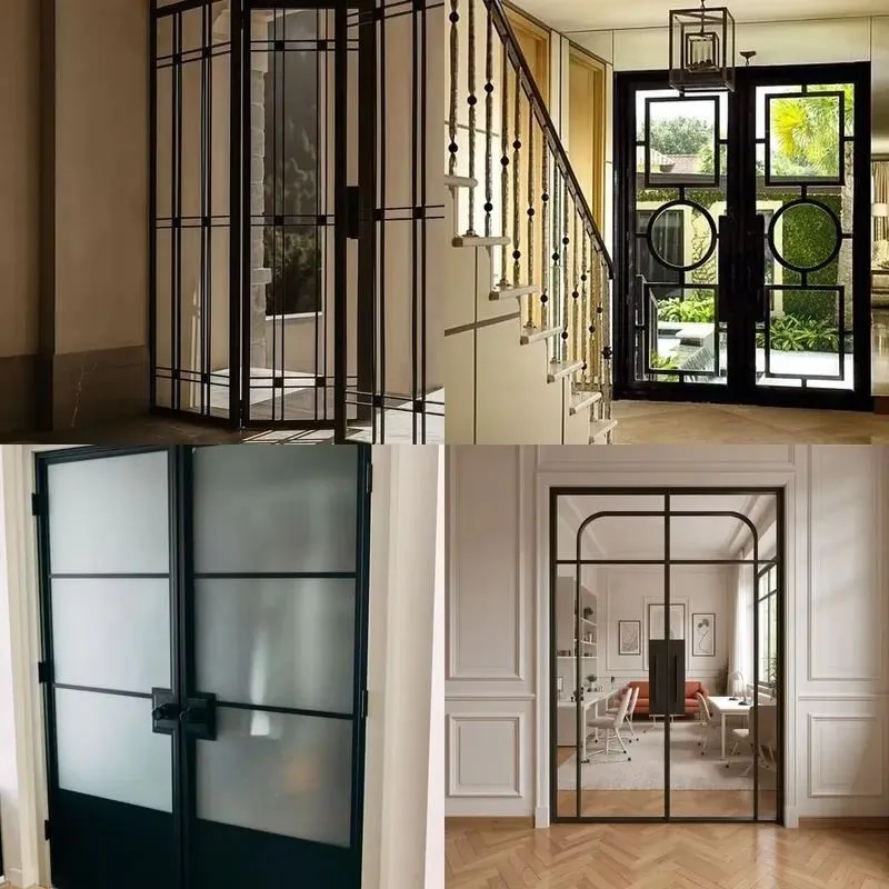 Arched Top Wrought Iron Exterior Door with Side Windows Custom Luxury Villa Large Entrance Design