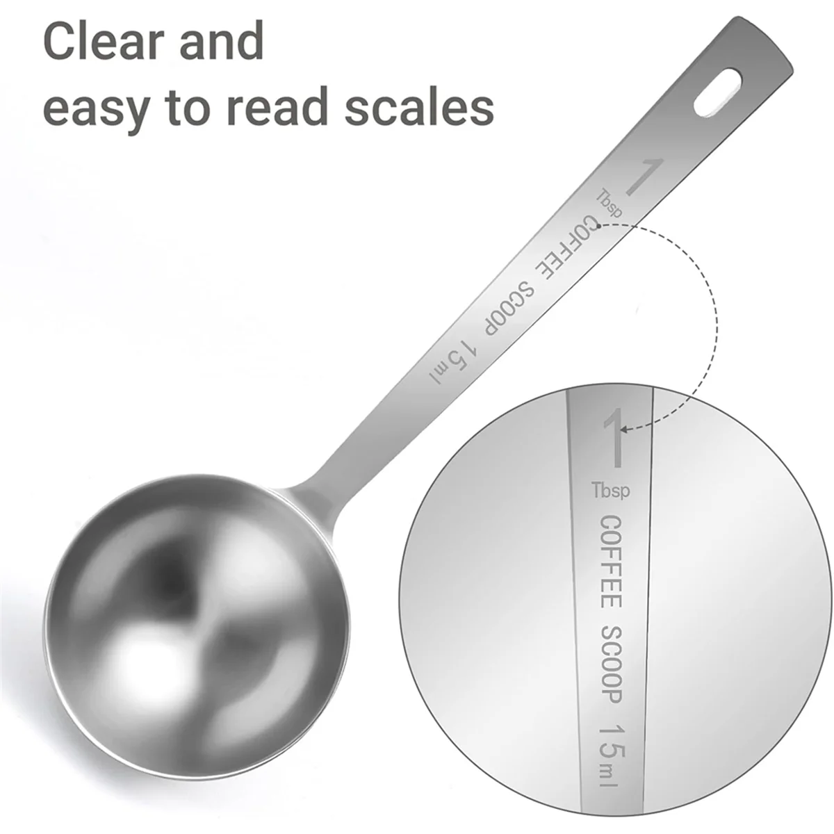 ONCE Cucchiaino da caffè da 4 pezzi - 1 cucchiaio dosatore da cucchiaio, cucchiaini da caffè in acciaio inossidabile da 15 ml, misurino con manico lungo