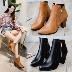 Women Ankle Boots Fashion PU leather Boots High heel 8cm Ladies shoes Side Zipper Short Boots for Women Shoes 2024