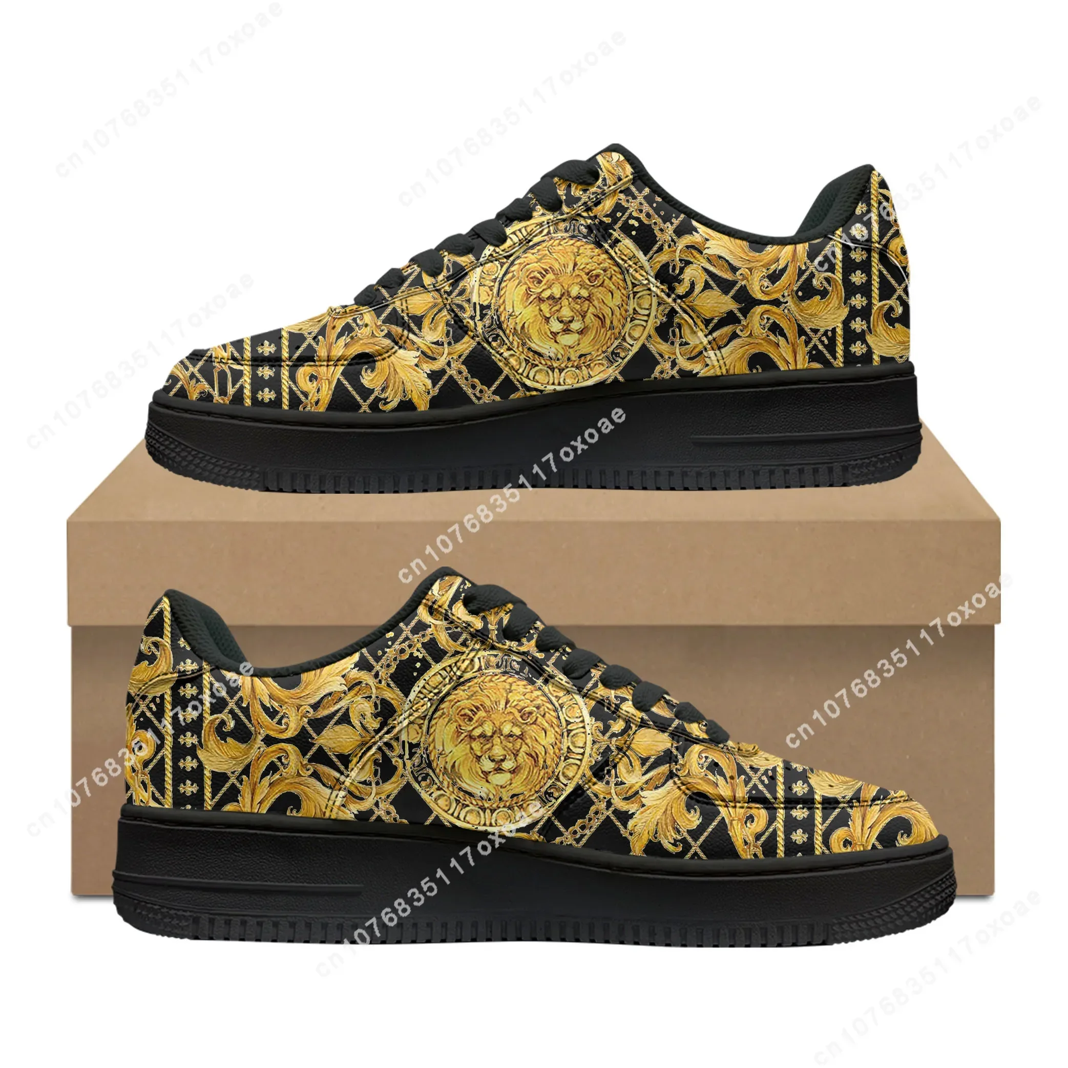 Luxury Golden Floral Prints Shoes AF Basketball Mens Womens Sports High Quality Flats Force Sneakers Lace Up Mesh Custom Shoe