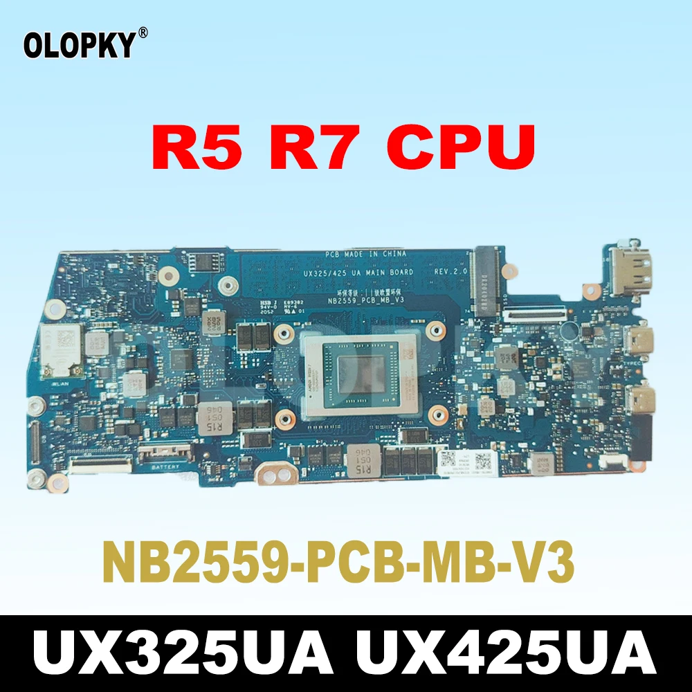 NB2559-PCB-MB-V3 with R5 R7 CPU for ASUS Zenbook 13 UX325UA UX425UA 60NB0TJ0-MB2001 Laptop Motherboard