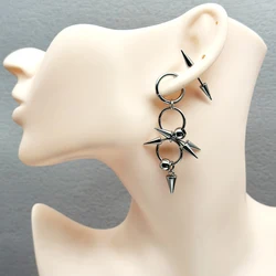 Y2K Stainless Steel Rivet Spike Septum Nose Ring Charms Detachable Earrings for Women Punk Grunge Spiky Gothic Drop Earrings