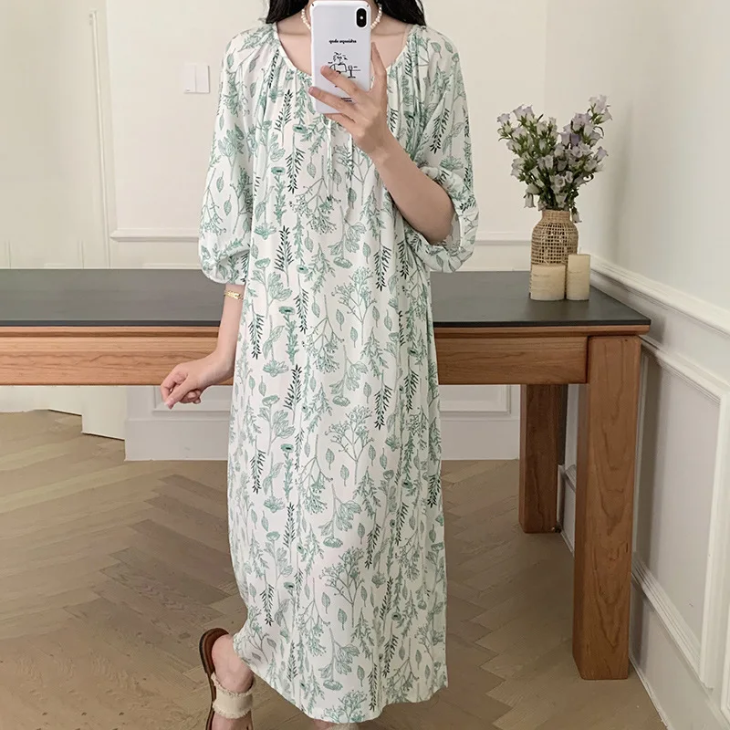 New Summer Loose Women Long Nightgown Sleeve Nightdress Loungewear Casual Viscose Nightwear Home Dressing Gown 2026