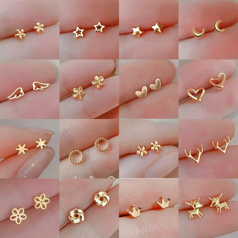 Korean Minimalism Gold Color Small Leaf Butterfly Stud Earrings for Women Hypoallergenic Daily Wear Ear Girls Pierc Gifts