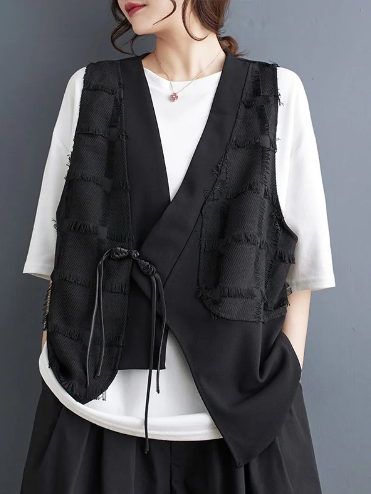 

plus Size Women's Vintage Chinese Sle Jaet Vest Summer Casual Versatile Layering Button up Top Commute Pure Color