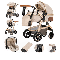 3 in 1 Prams Travel System, Pushchair with Height Adjustable Handle, Travel Pram with Mosquito Net, Baby Stroller with Aluminum