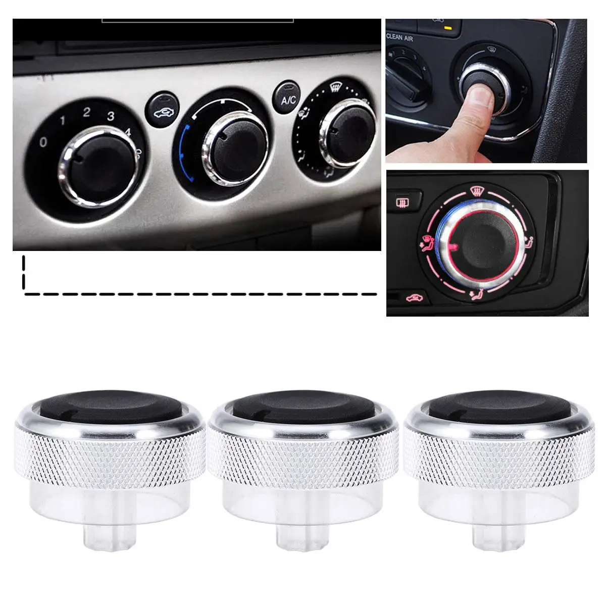 

3Pcs Air Conditioning Control Switch Knob for 2 3 Mondeo 2005 2014 Alloy Dash Light Through Easy Install