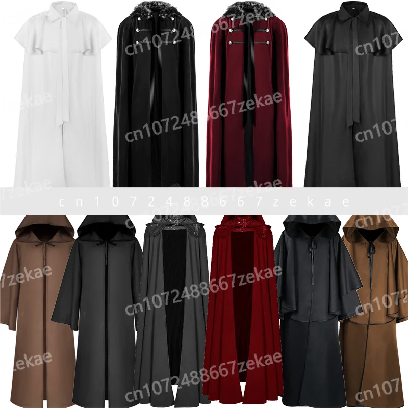 

Solid color hooded robe retro mage cape medieval magician hooded wizard stage performance outer cape