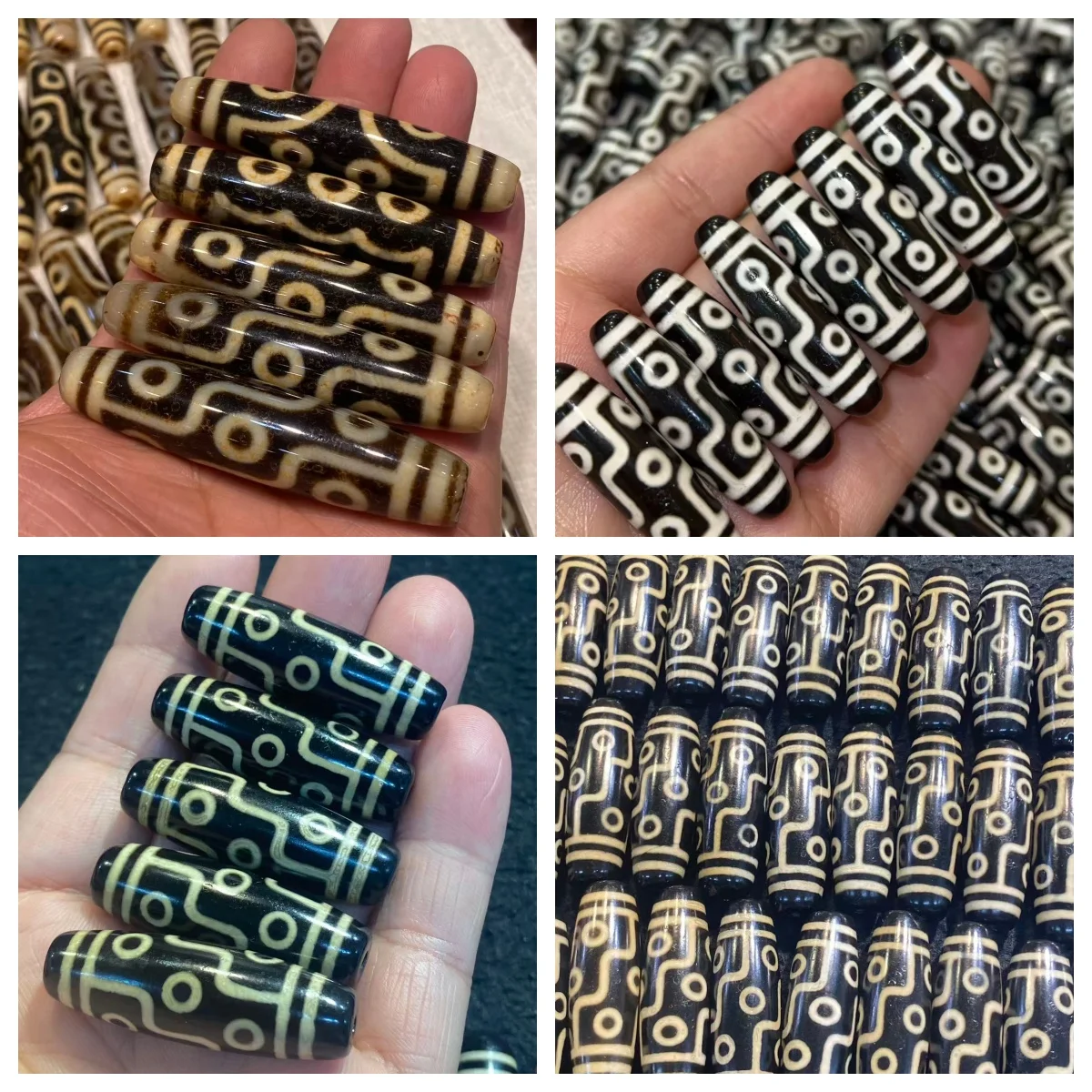 

50pcs/lot Yellow and black nine-eyed agate dzi bead with weathered patina Tibetan loose beads bracelet necklace wholesale