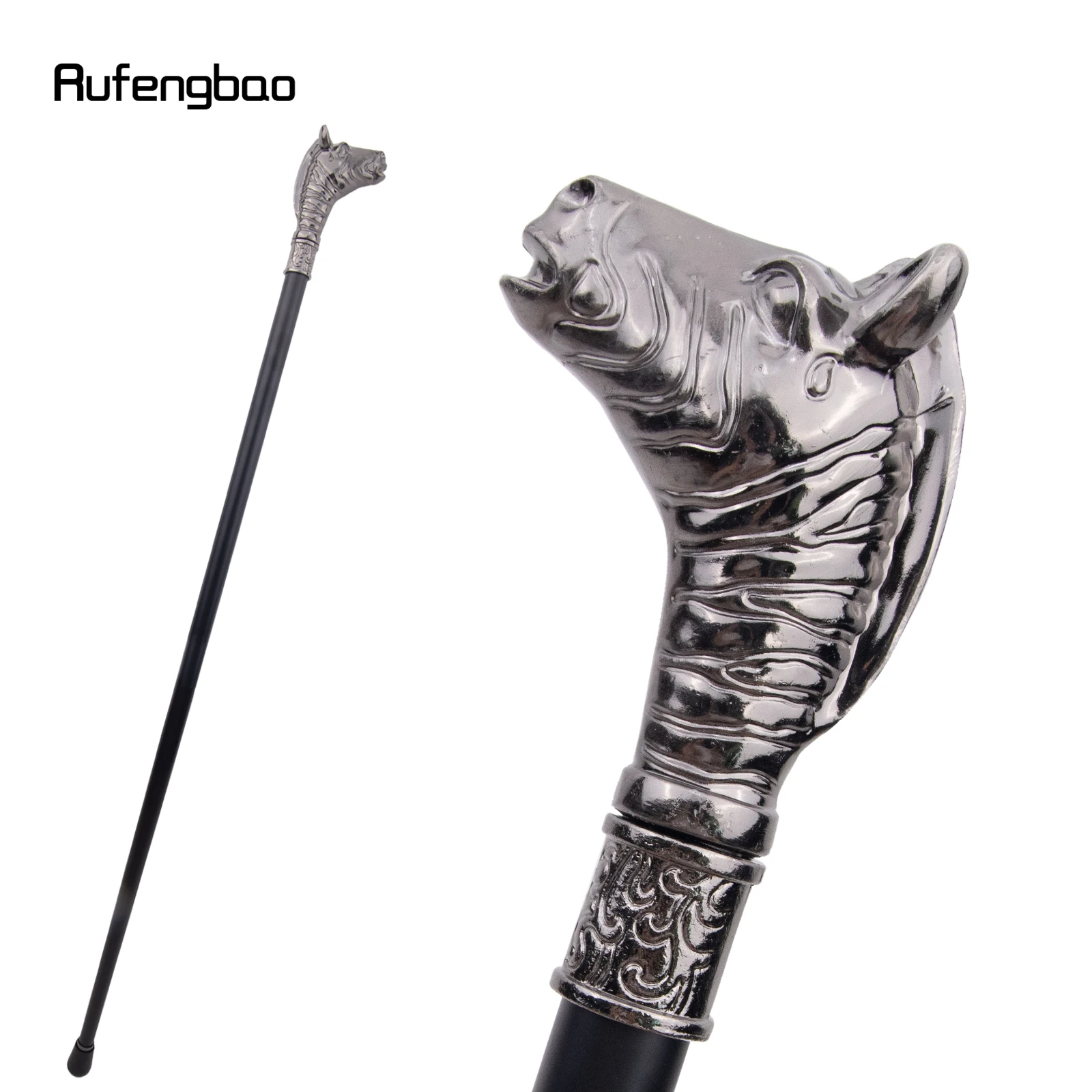 

Silver Zebra Horse Head Single Joint Fashion Walking Stick Decorative Cospaly Vintage Fashionable Walking Cane Crosier 93cm