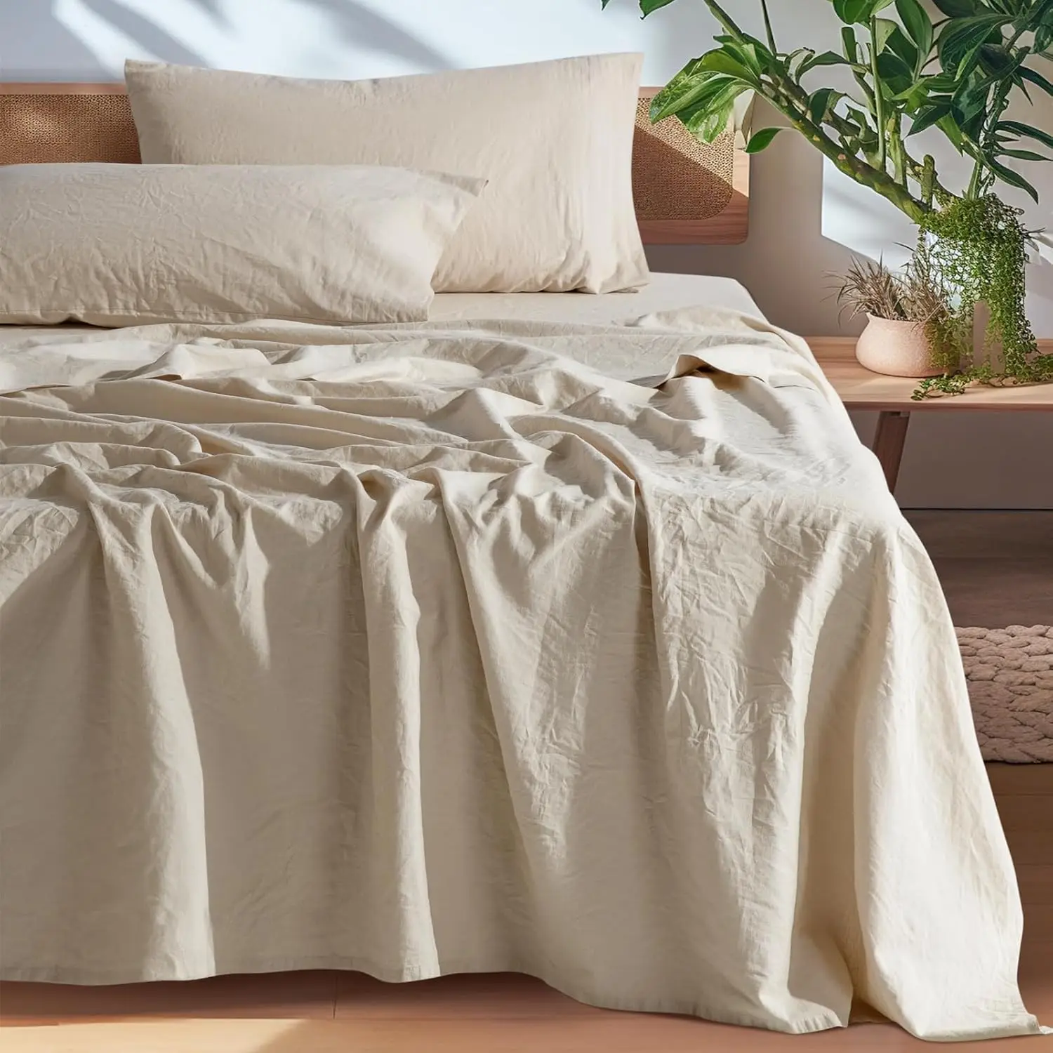 

100% French Washed Pure Linen Sheets, Breathable and Durable Line King Size Sheets, Anti-Tear Line Bed Sheets, Machine Washable