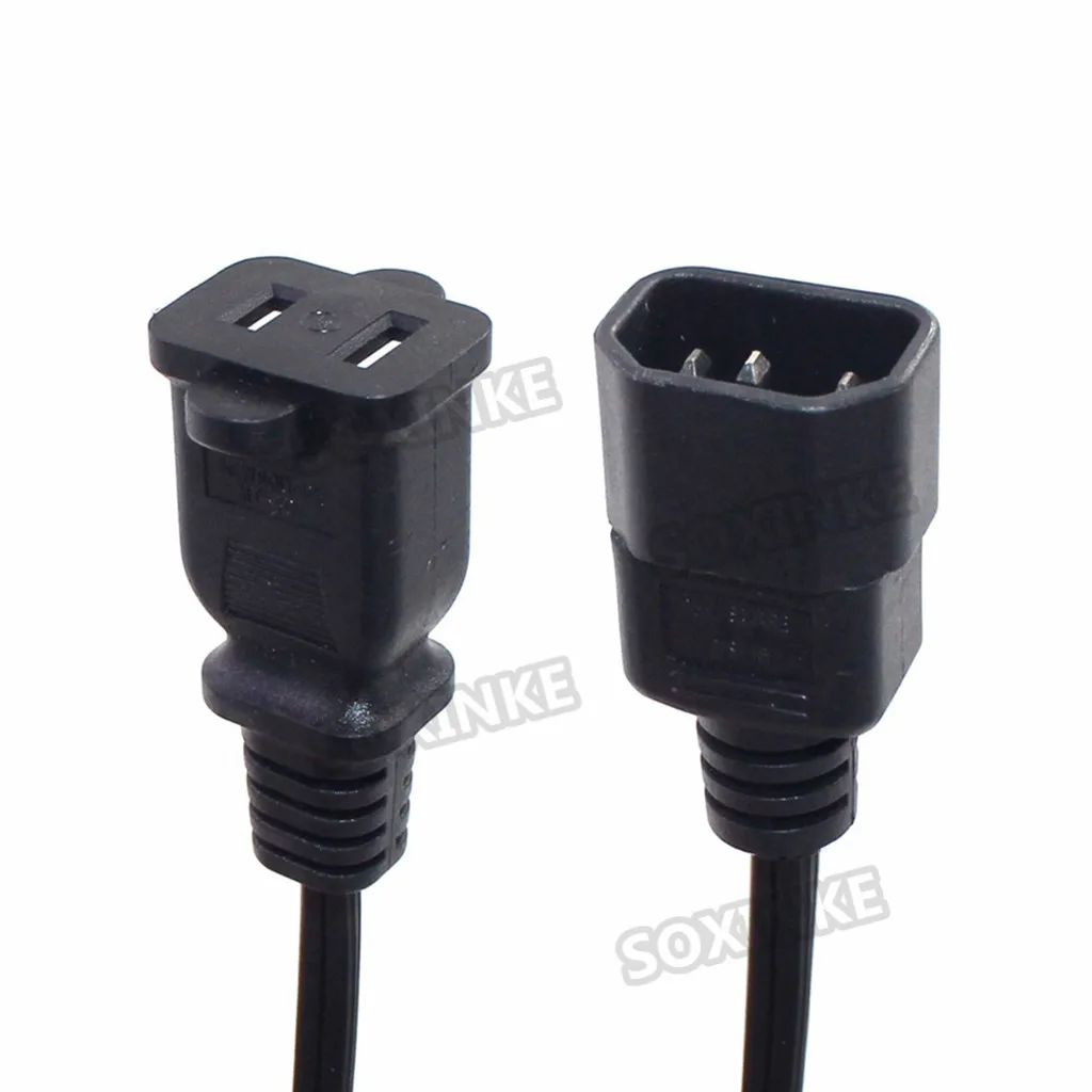 IEC320 C14 3PIN to US Nema 1-15R Female Socket Power Converter Cable,C14 to American Polarized Adapter AC Lead Cord Cable