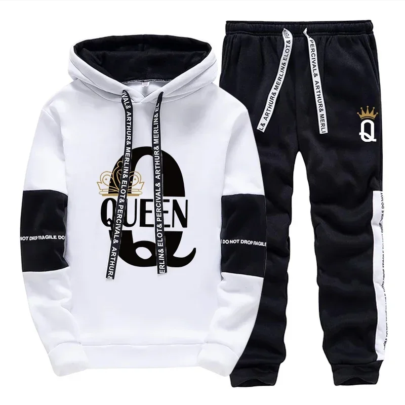 King Queen Printing Mens Womens Tracksuit Hot Sales Casual Hooded Sweatshirts Sweatpants 2 Pcs Set Home Street Couple's Clothing
