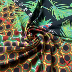 1 meter 100% Mulberry Silk 18 momme Crepe Silk Fabric Green Floral Printed 136cm 53