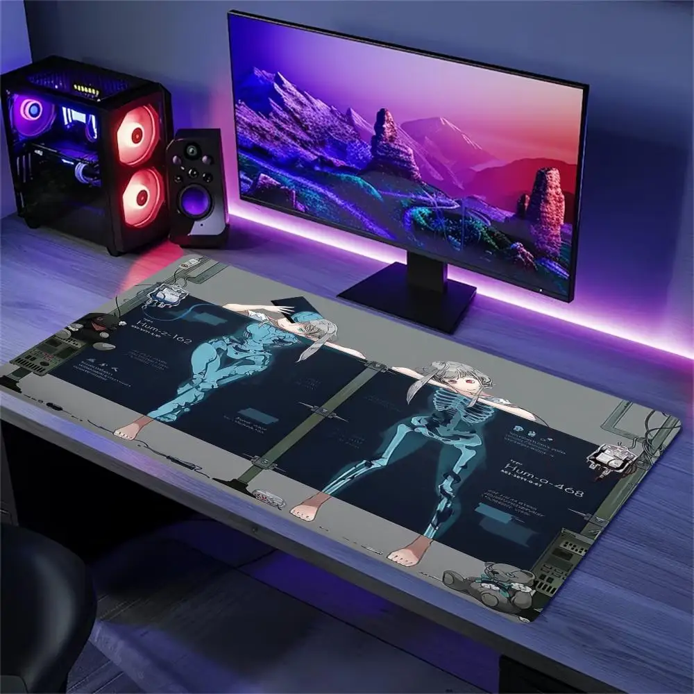 Anime Cyberpunk Girl Tech Print Large Gaming Mousepad Non-slip Rubber Base Stitched Edge Office Keyboard Workstation Screen
