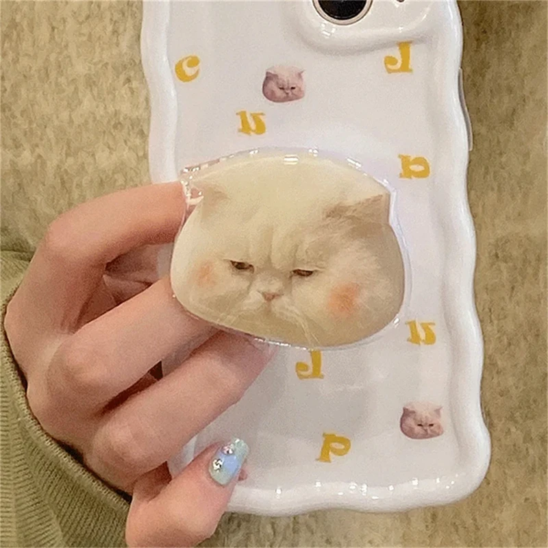 Korean Cute Sad Cat Griptok Bracket For iPhone 15 Korean Cartoon Lovely Kitty Phone Holder Ring Support Stand Grip Tok Gift