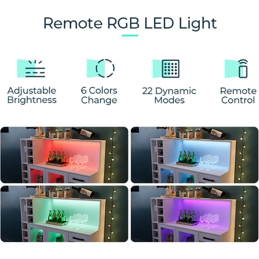 Barkasten voor thuis, wijnkast met opbergruimte, LED-verlichting en wijnhouder, drankkastbar voor thuiskeuken