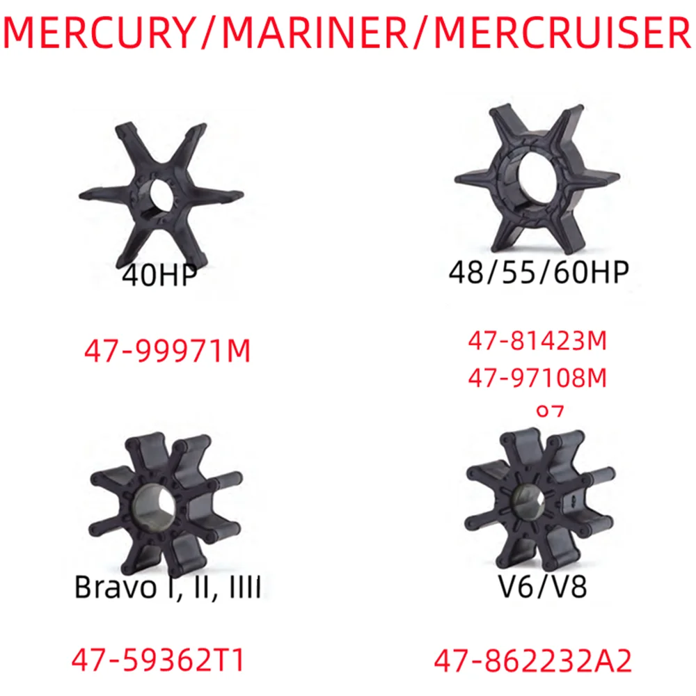 

Boat Engine Water Pump Impeller For Mariner/Mercruiser 47-99971M 47-81423M / 47-97108M 47-59362T1 47-862232A2 40HP60HPV8