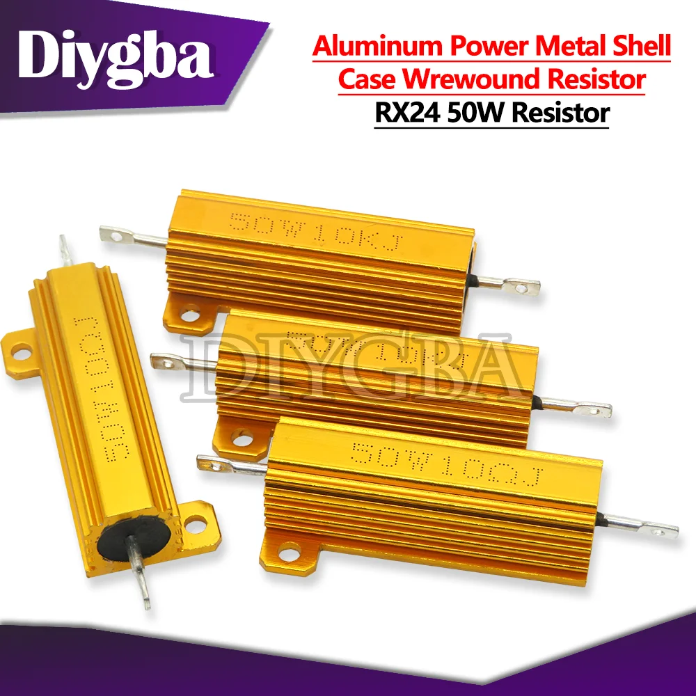 

50W Aluminum Power Metal Shell Case Wirewound Resistor 0.01~100K 1 2 3 5 6 8 10 100 150 1K 10K 100K ohm DIYGBA RX24 resistance