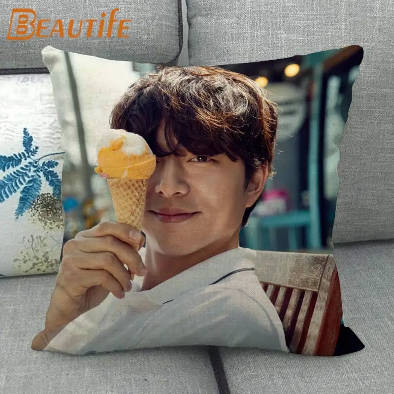 Federa per cuscino personalizzata Gong Yoo KPOP federa per cuscino in lino di cotone decorativo per la casa 45x45cm un lato