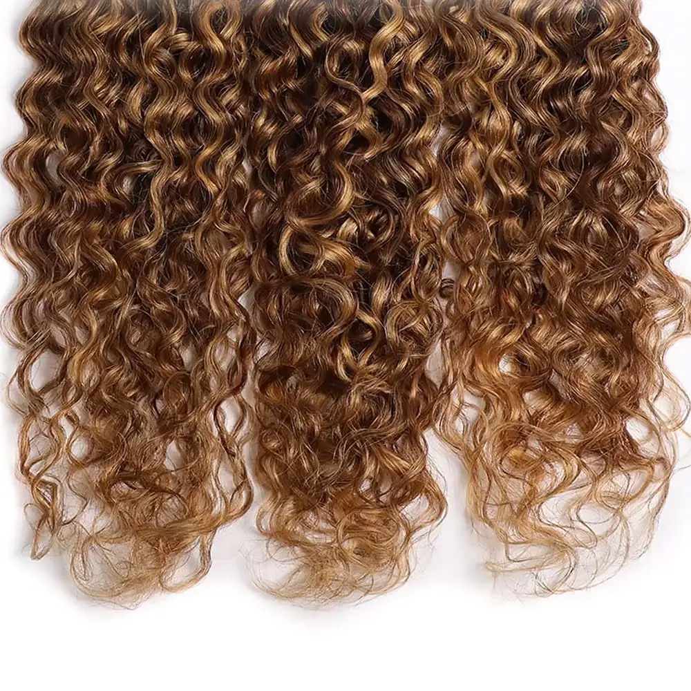 P4/27 حزم موجة مجعد الشعر البشري تسليط الضوء على البني الداكن والعسل شقراء البيانو اللون مزيج البرازيلي شعر مستعار بشري نسج #4