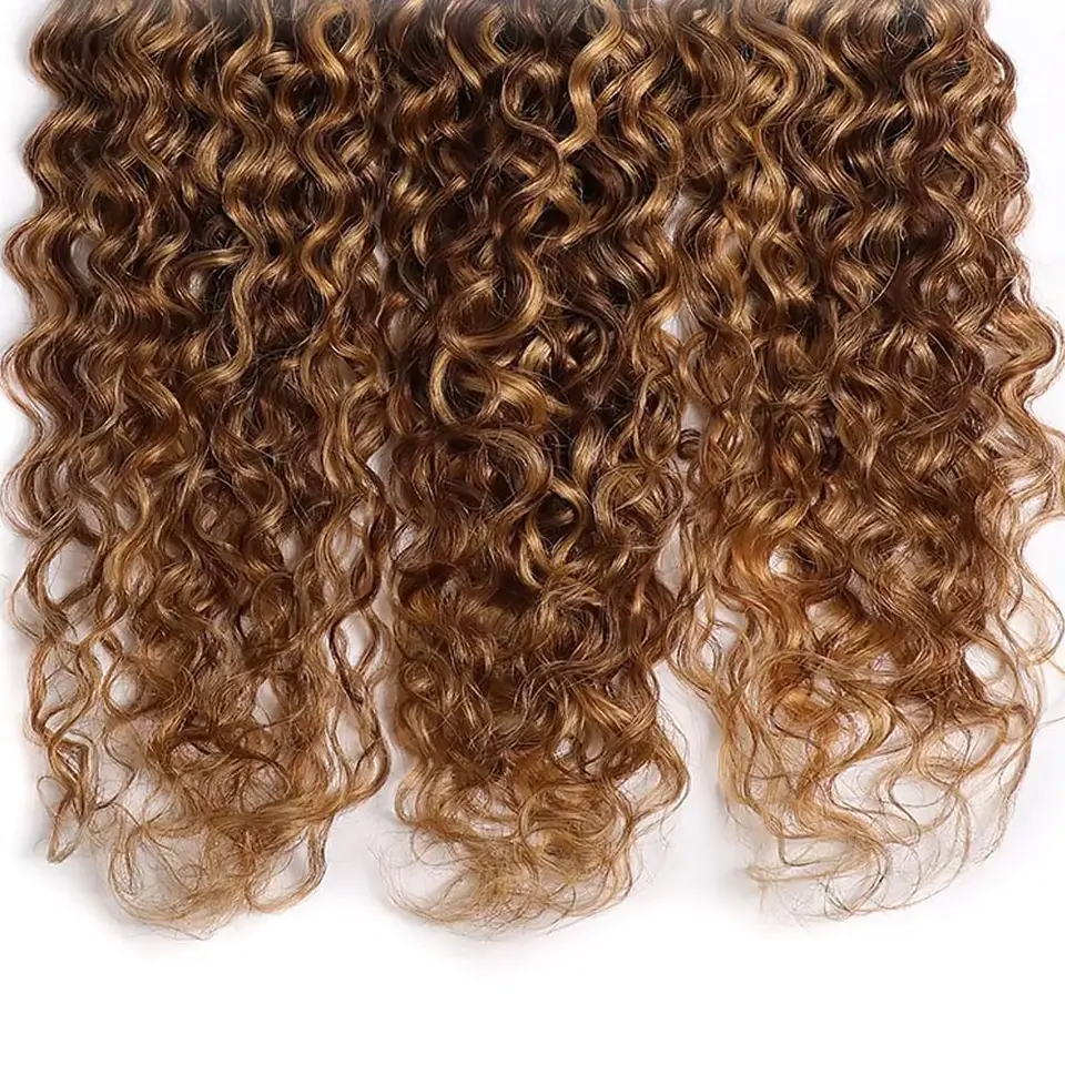 P4/27 rizos ondulados paquetes cabello humano highlights marrón oscuro y rubio miel mezcla piano brasileño extensiones 4
