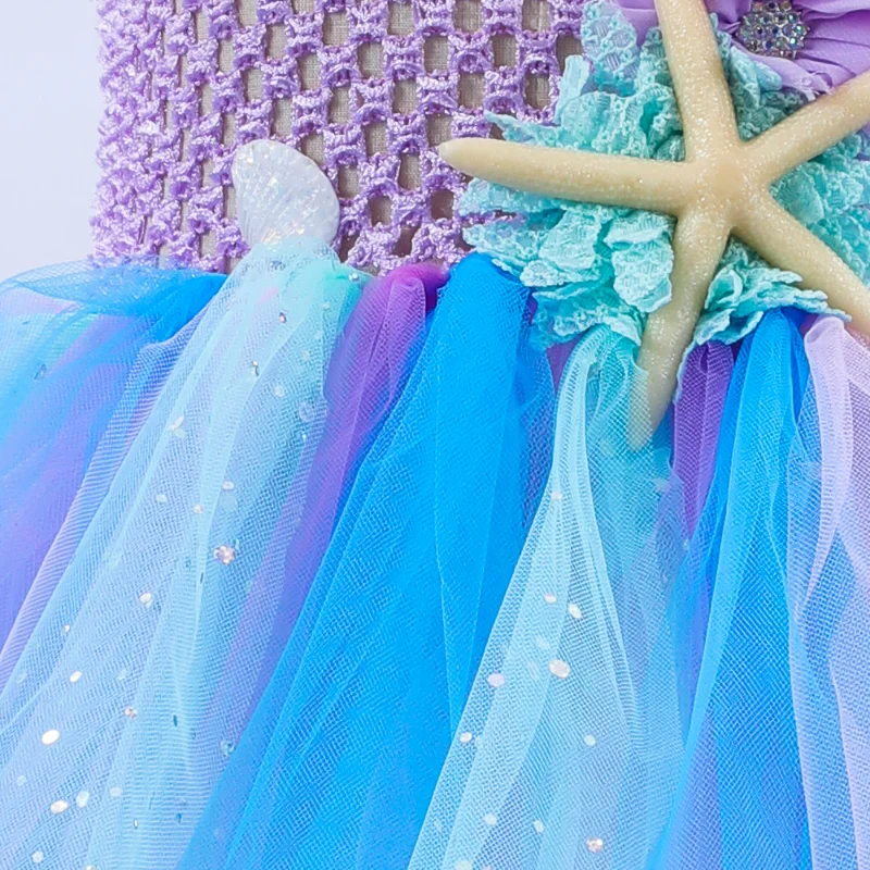 Princess Mermaid Dress for Girls  Light Up Ocean Themed Birthday Party Tutu Dress Clothes Halloween Costume for Kids Vestidos