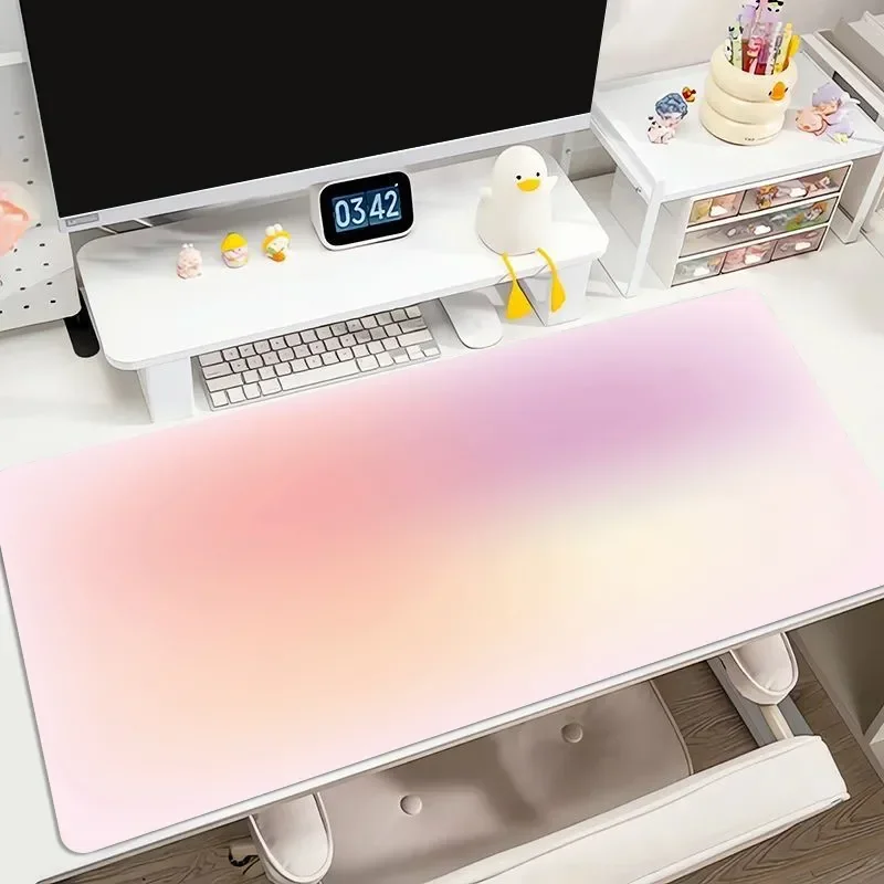 Leather Desk Pad Protector Colorful Gradient Pink Girl Mouse Pad Office Desk Mat Waterproof Non-Slip Gaming PU Desk Blotter Pad
