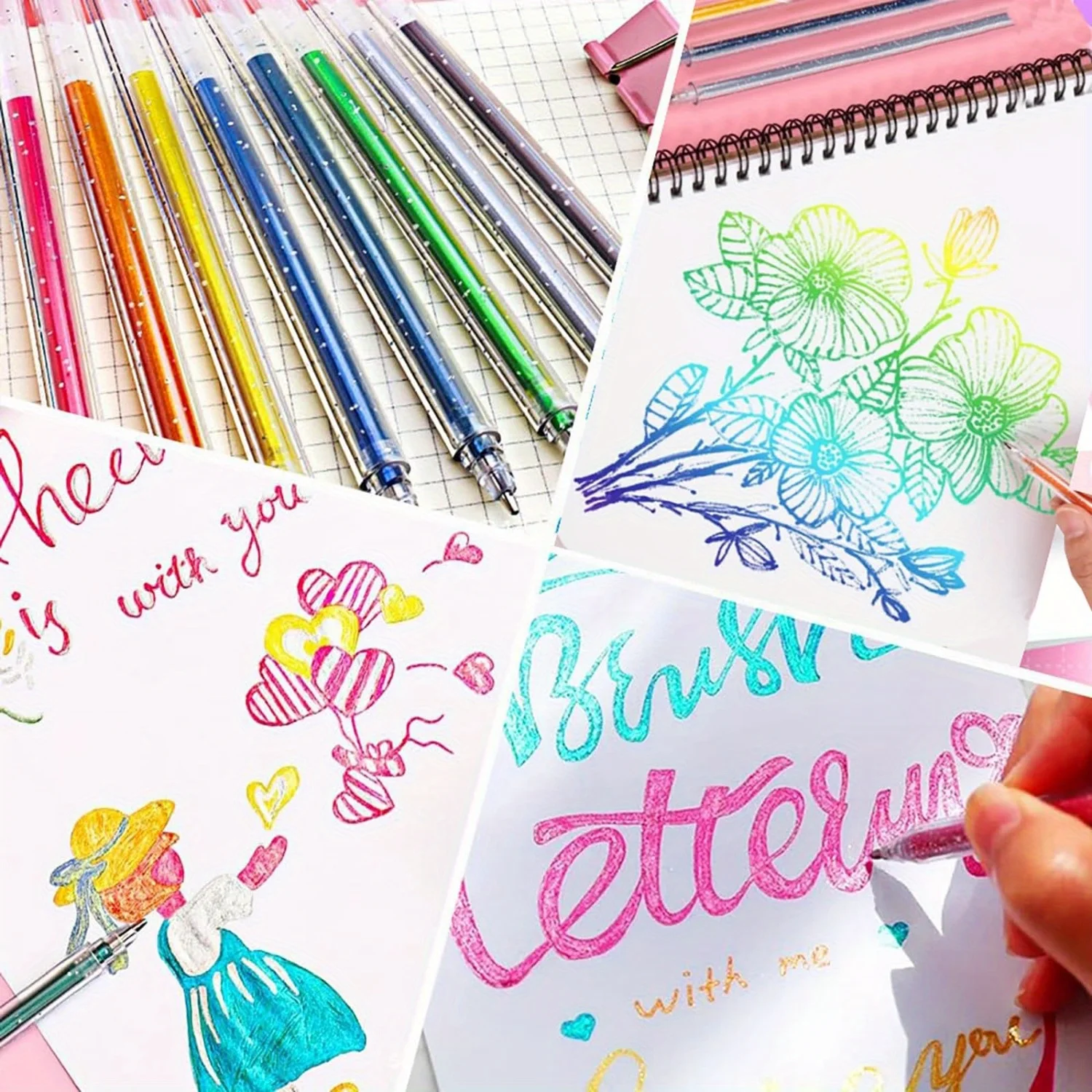 24-Farben-Glitzer-Gelstift-Set, 1,0 mm mittlere Spitze + keine wiederholenden Neonfarben + glatter Tintenfluss, ideal für Malbücher für Erwachsene – Detail 10