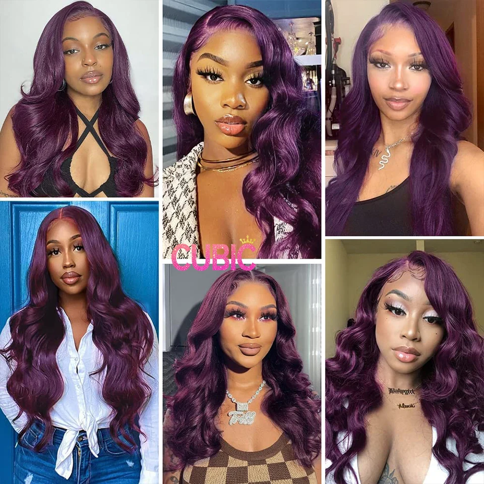 13x4 Body Wave Lace Front Perücken Echthaar 200% Dichte lila Perücken Body Wave für Frauen HD transparente Lace Front Perücken Echthaar