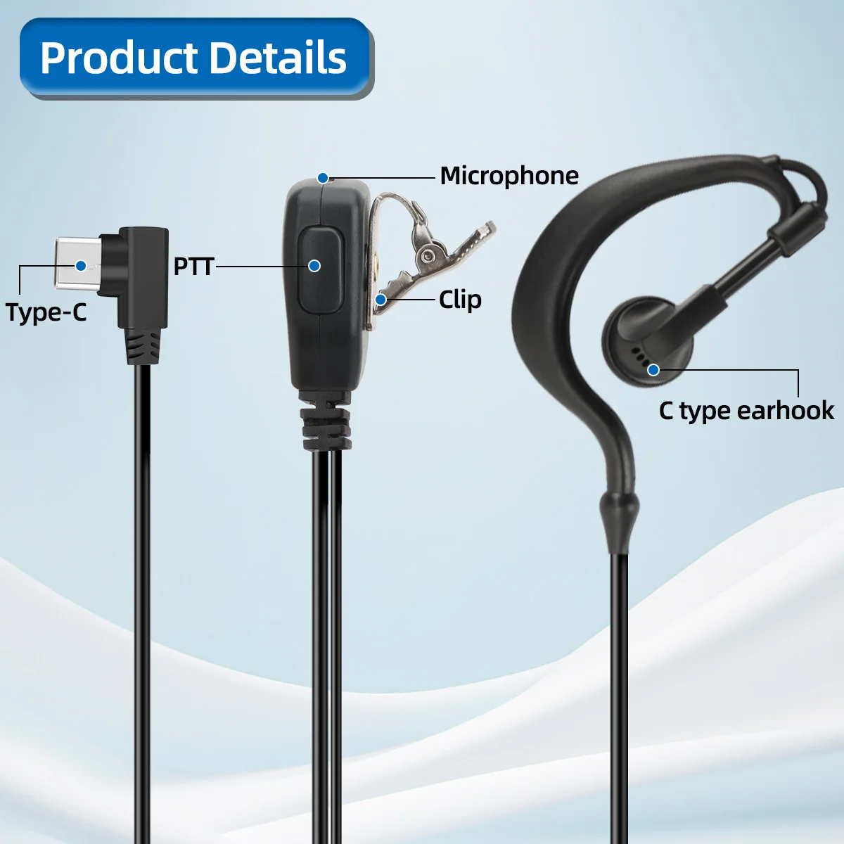ABBREE Walkie talkie con auriculares USB-C y PTT integrado - imagen 4