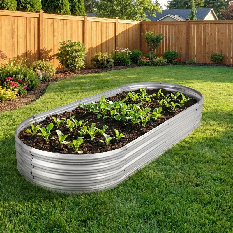 Large space balcony planting elevated garden bed oval-shaped galvanized rust-proof for home use4X2FT1One Pack