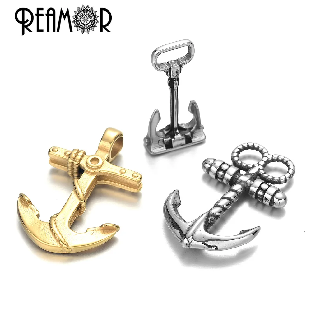 REAMOR 2pcs Gold Color Stainless Steel Anchor Hook Double Hole Necklace Pendant For Bracelet Connector Clasp Jewelry Accessories