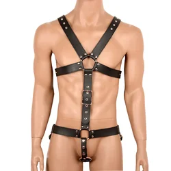 Sexy Lingerie for Men PU Leather Male Harness Belts Fetish Bondage Restraints Body Harness with Cock Ring Sexy Clubwear Costume