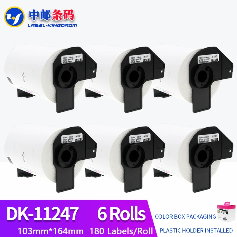 

6 Rolls Generic DK-11247 Label 103mm*164mm 180Pcs/Roll For Brother QL-1100/QL-1110NWB Printer All Come With Plastic Holder