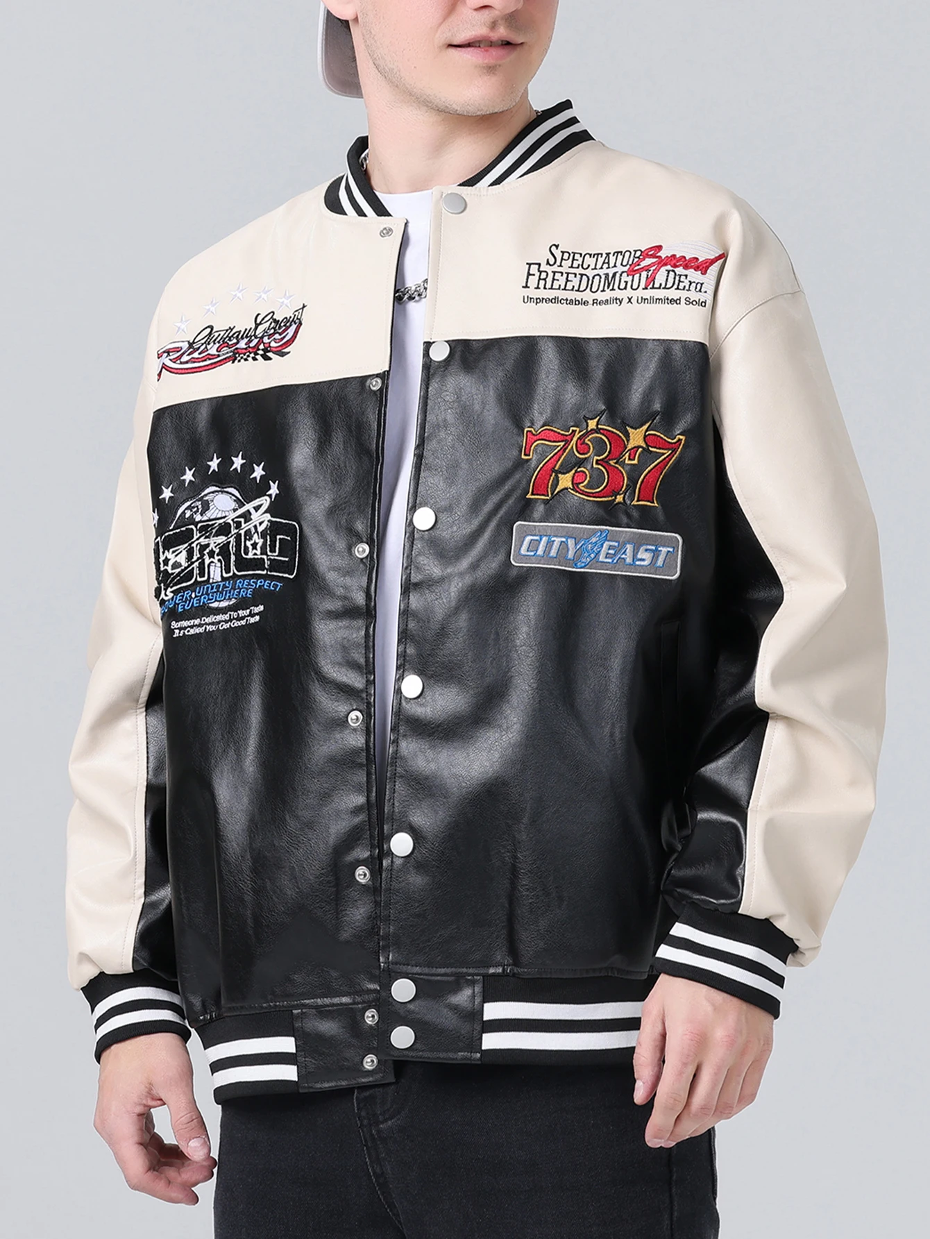 メンズPUレザージャケット、野球スタイル、ストリートウェア、ウィンドブレーカー、バイクコート、刺繍パッチワーク、カジュアル、秋冬アウター