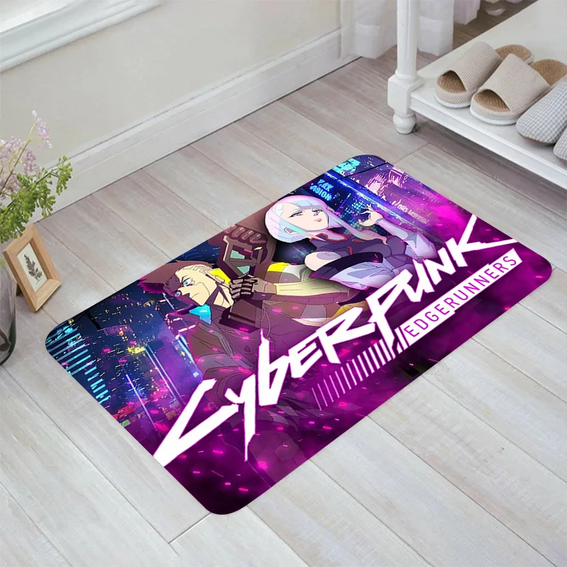 

C-Cyberpun Anime E-Edgerunners Floor Mat Doormat Entrance Door Room Mats Balcony Kitchen Rug Rugs Home Carpets Foot Carpet Bath