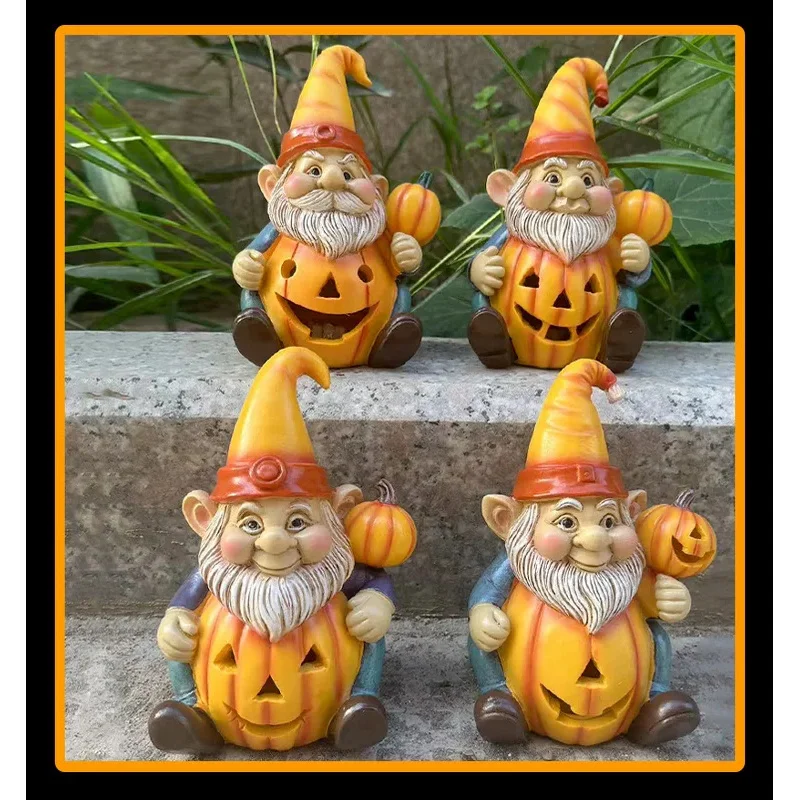 

2024 Million Holy Day Pumpkin Old Man Statue Resin Handicraft Ornament Pumpkin Lamp Tabletop Ornament Luminous Ornament