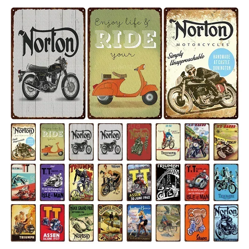 Vintage Norton Motorcycle Metal Poster Retro Plaque Wall Art Painting Plate Bar Garage Decor Vintage Tin Sign Home Decor Poster