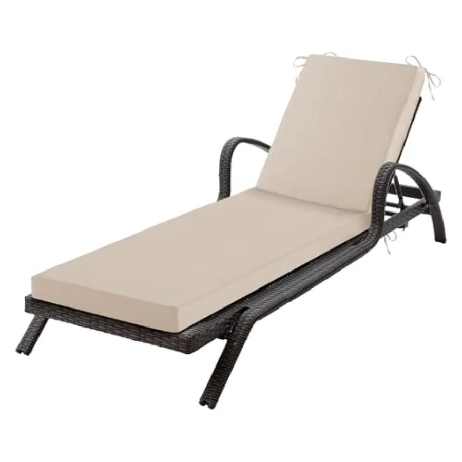 

Outdoor chaise lounge cushions, beige polyester fabric, waterproof and fade-resistant, 80x26x3 inch, removable cover with ties
