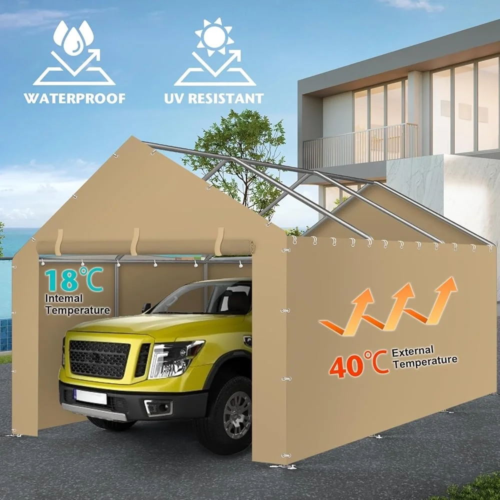 Heavy Duty Carport Canopy Cover Replacement Sidewalls Waterproof Tarp Garage Shelter Vehicle Protection System