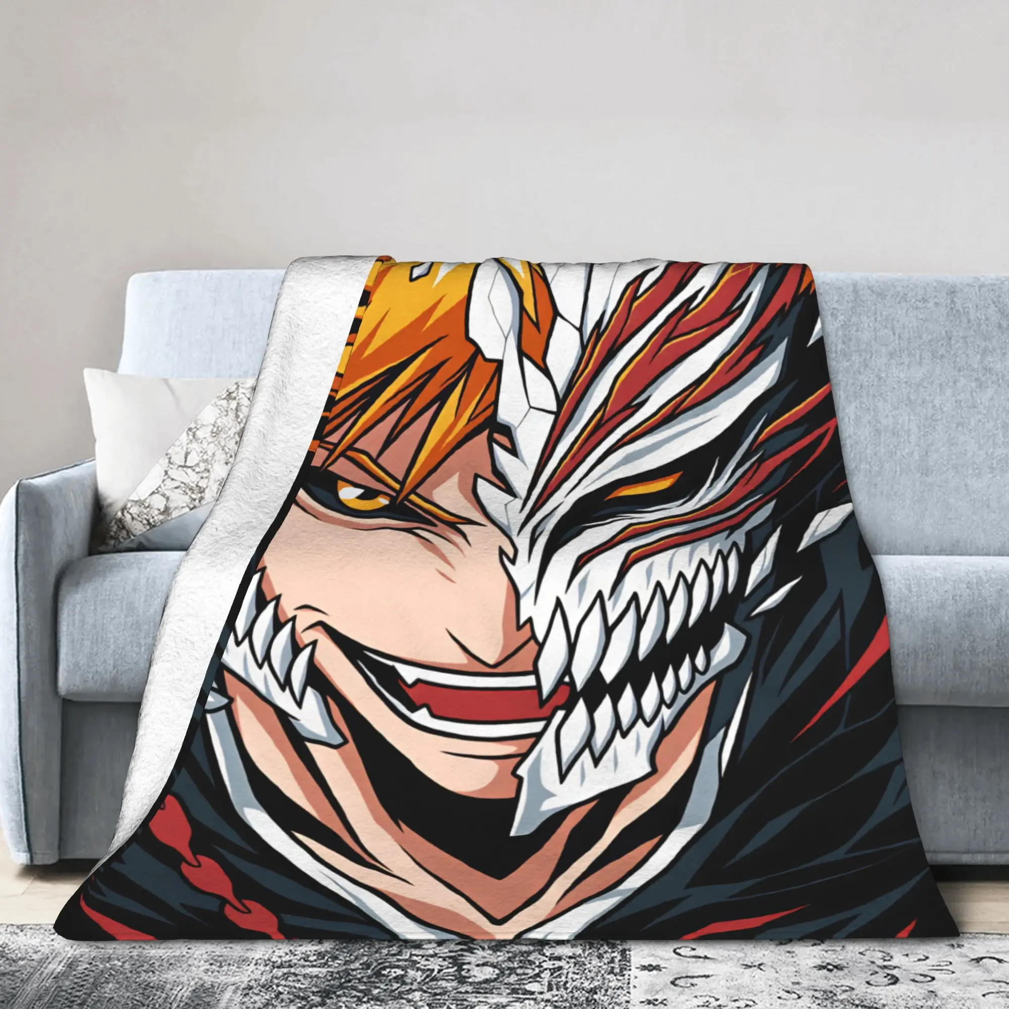 Bleachs Kurosaki Ichigo Anime Cartoon Warm Blanket  Kids Plush Throw Blanket Graphic Home Decor Flannel Bedspread Sofa Bed Cover