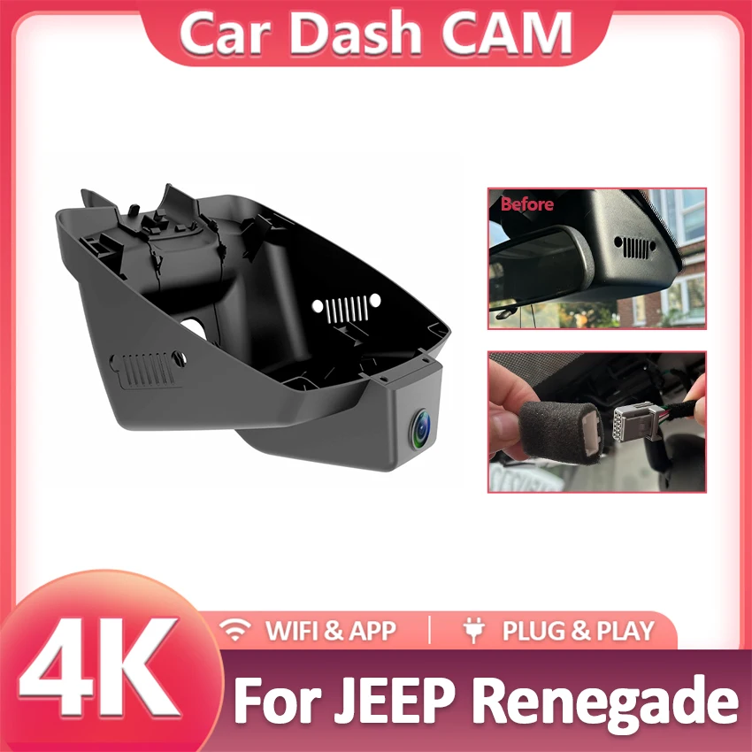 

Видеорегистратор для JEEP Renegade 2015–2022, автомобильный видеорегистратор Plug and Play в стиле OEM, автомобильный видеорегистратор 4K 2160P DashCam для Renegade