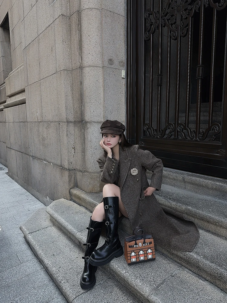 

Двустороннее шерстяное пальто женское длинное осенне-зимнее модное приталенное стеганое пальто-жакет в корейском стиле прямого кроя