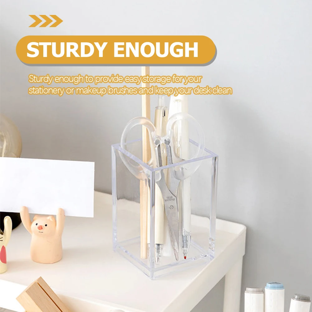

6 Pcs Stationery Storage Box Pen Holders Rushes Table Make-up Brush Clear Office Acrylic Desk Pencil Makeup Cup Transparent