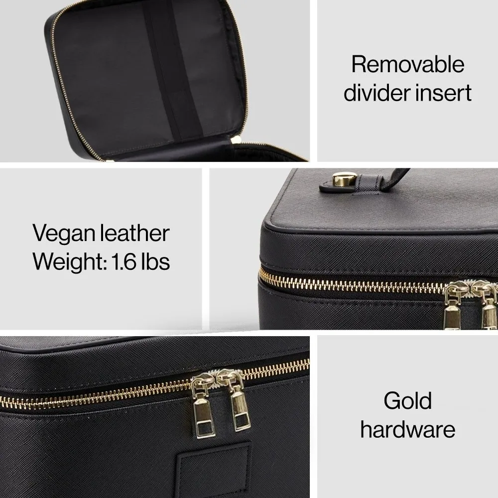PU Leather Makeup Bag Large Capacity Square Shape Toiletry Bag Waterproof Removable Divider Cosmetic Pouch​​ for Women & Men